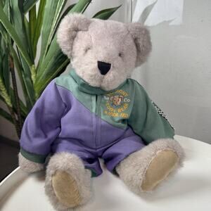Vintage The Vermont Company Teddy Bear "Racer Ted" White 16" Retired Rare